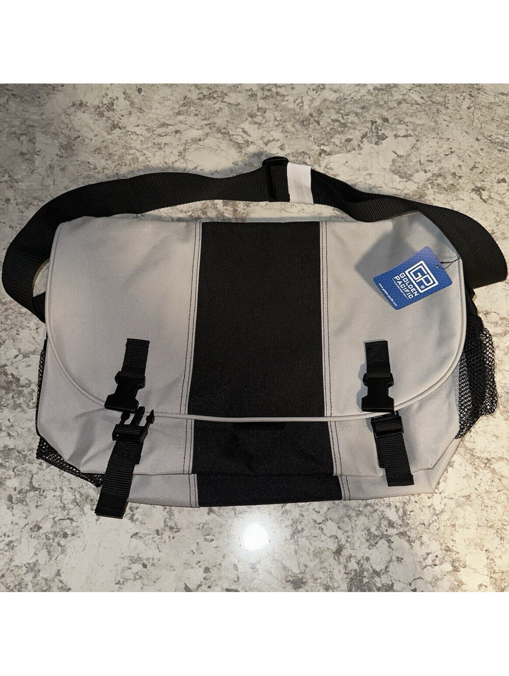 Golden Pacific Gray Black Messenger Bag Buckle Zip, Strap Pockets